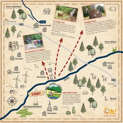 Entdeckerkarte für drei Ausflugsziele im Naturpark