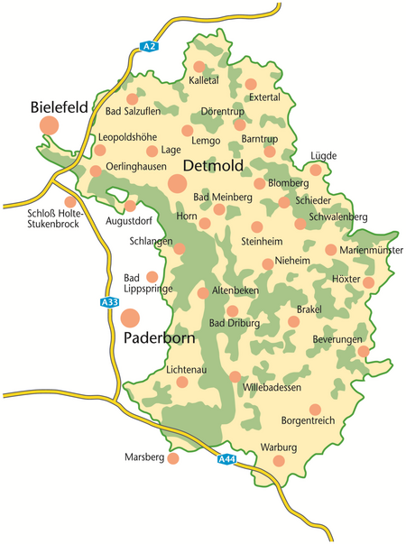 Karte des Naturparkgebietes mit Kennzeichnung und Benennung von Städten